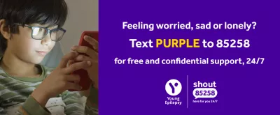 boy looking at his phone and promo for Shout partnership with Young Epilepsy for text line