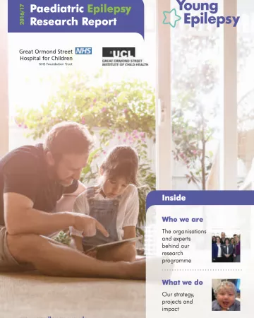 A father and daughter are depicted reading on the Research Report 2016-17 cover.