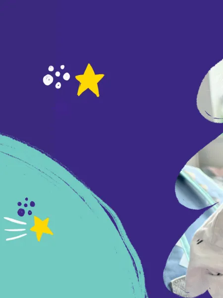 A baby with electrodes on his head is featured on the Big Give campaign, which is also decorated with a star motif.