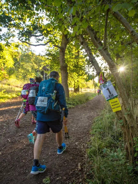 Walkers through woods